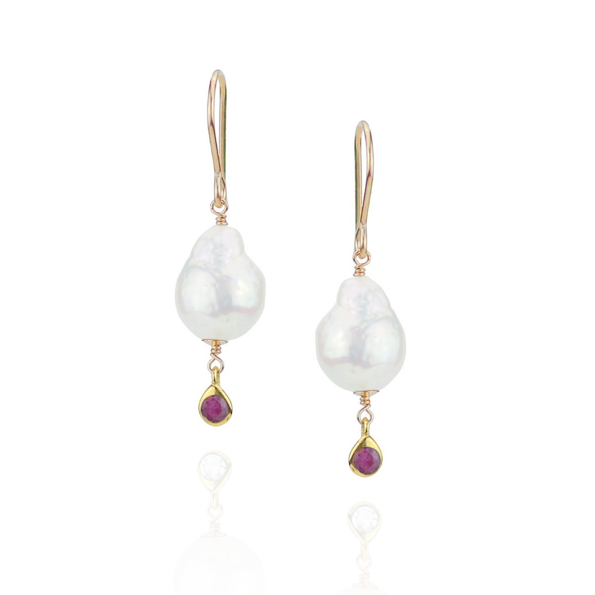 Fish Hook Pearl and Gem Drop Earrings