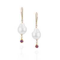 Fish Hook Pearl and Gem Drop Earrings