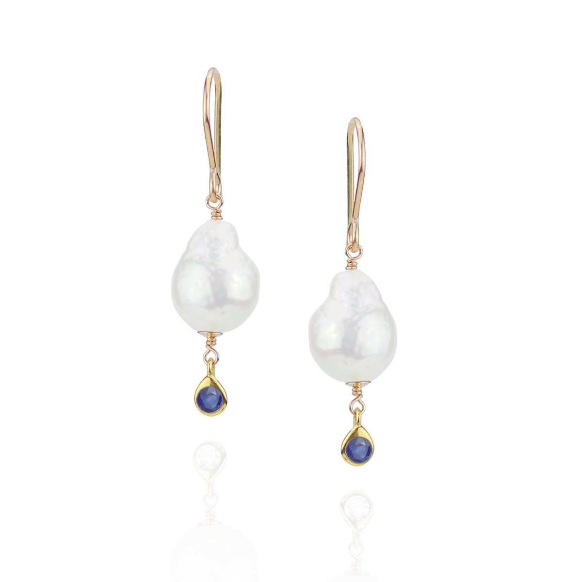 Fish Hook Pearl and Gem Drop Earrings