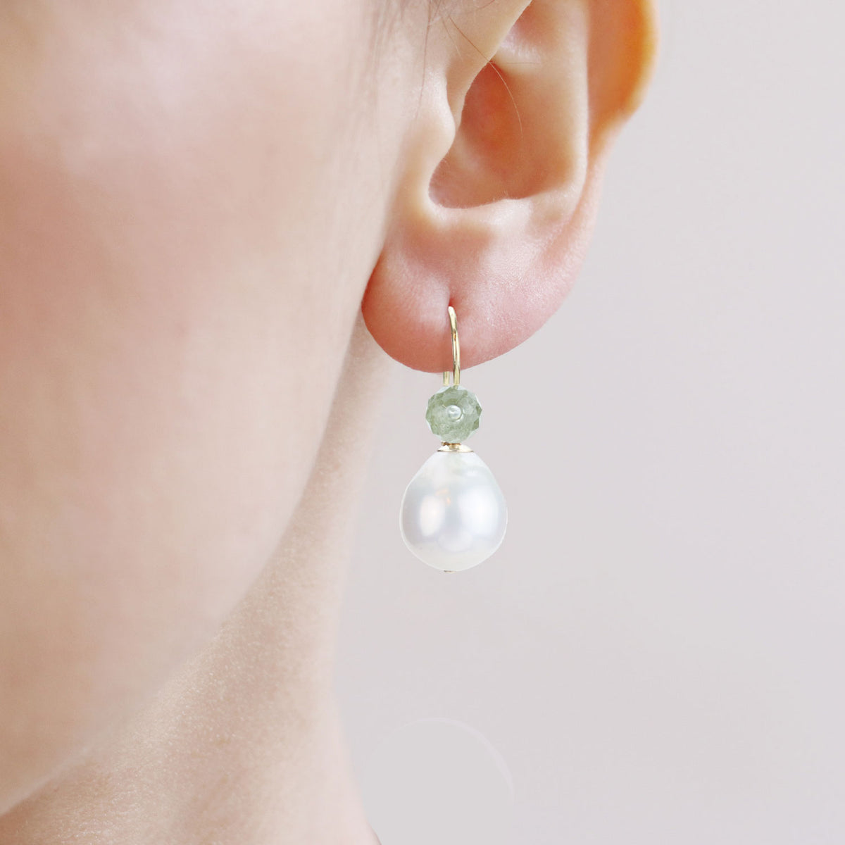 Green Amethyst and Pearl Ear wire Earrings