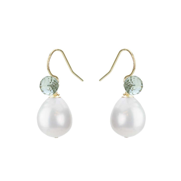 Green Amethyst and Pearl Ear wire Earrings