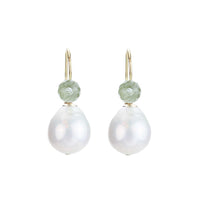 Green Amethyst and Pearl Ear wire Earrings