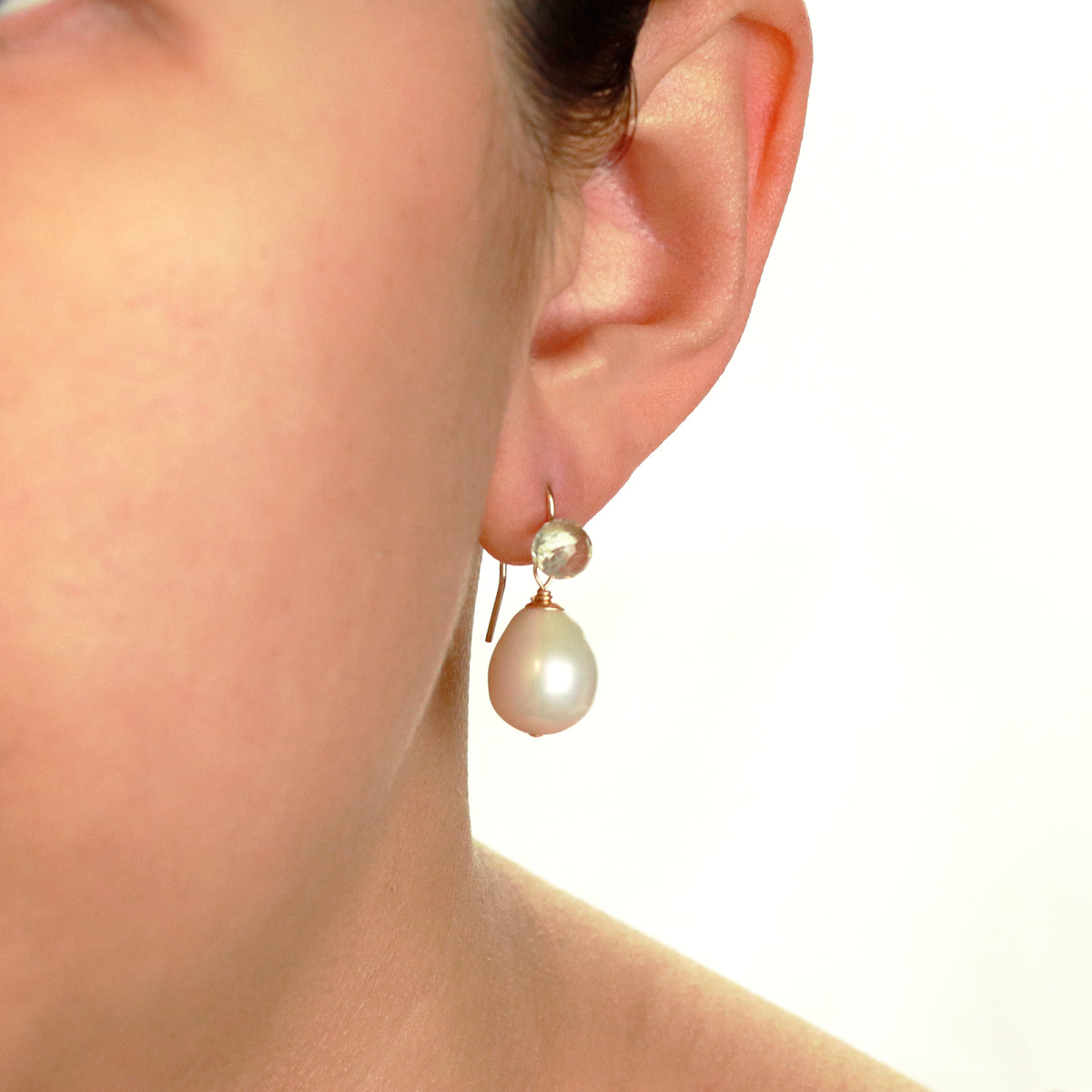 Green Amethyst and Pearl Ear wire Earrings
