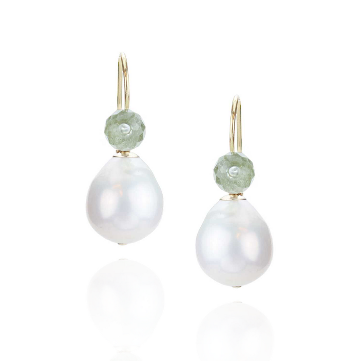 Green Amethyst & Pearl Ear Wire Earrings