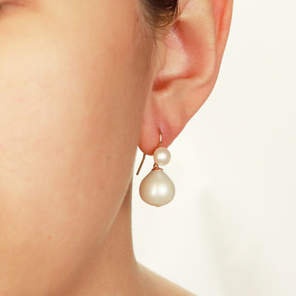 Double Pearl Ear Wire Earrings