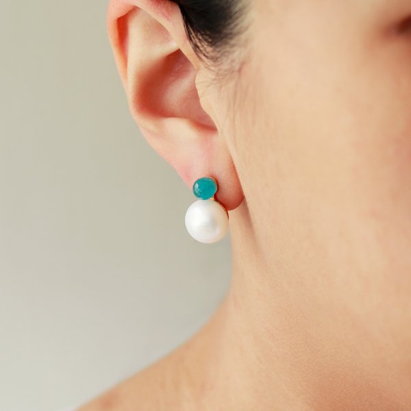 Pearl and Faceted Stone Stud Earrings