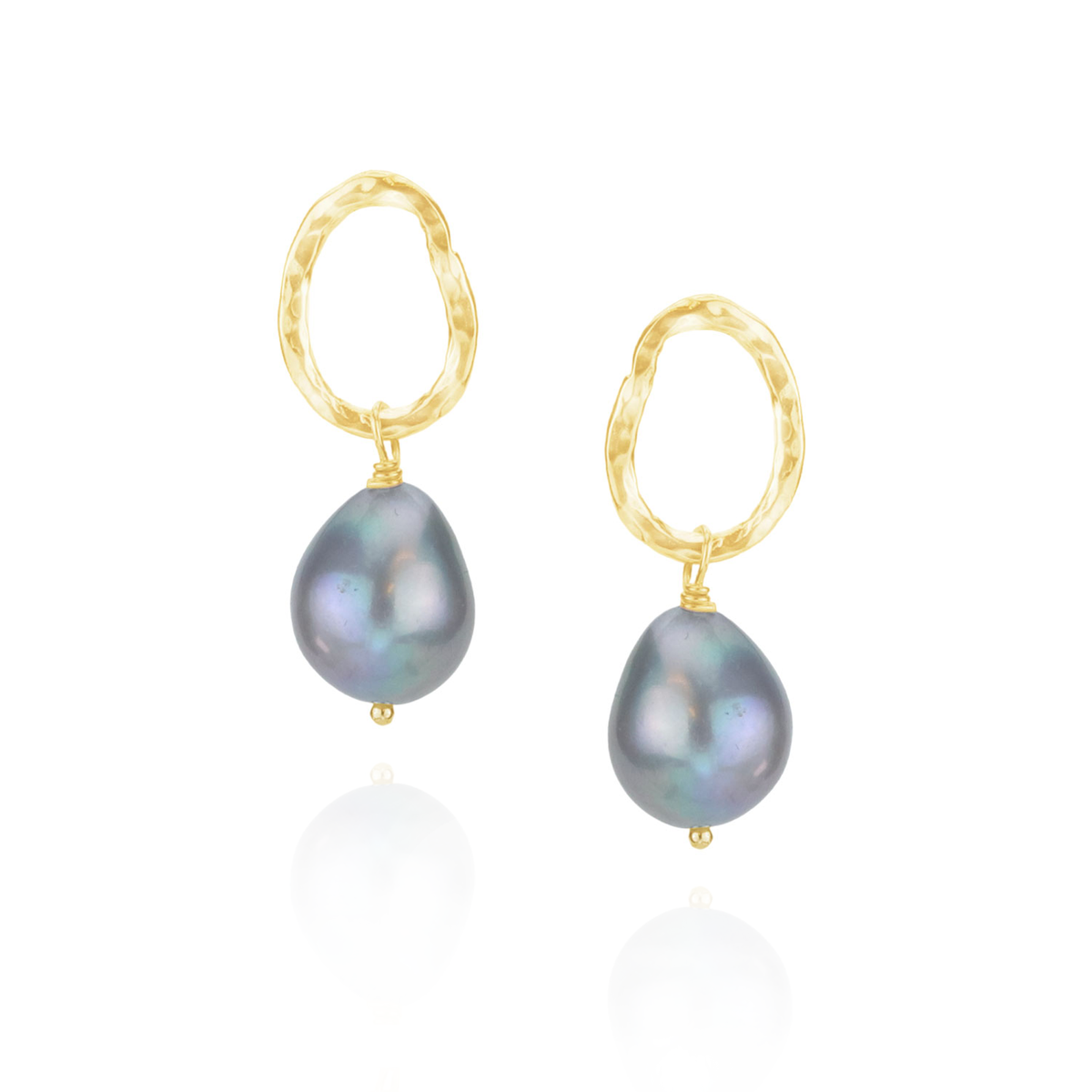 Hammered Oval Studs with Baroque Pearls