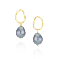 Hammered Oval Studs with Baroque Pearls