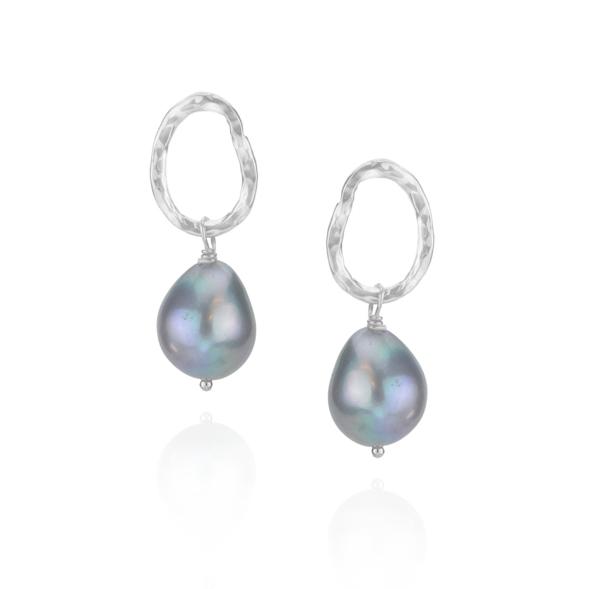 Hammered Oval Studs with Baroque Pearls