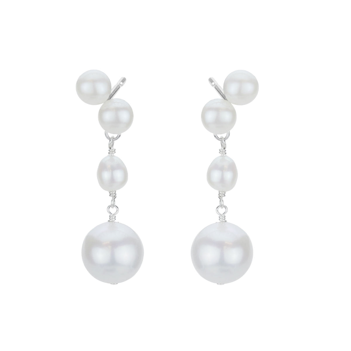 Double Pearl Studs with Pearl Drop Earrings