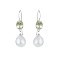 Garnet & Pearl Ear Wire Drop Earrings