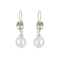 Faceted Gem & Pearl Ear Wire Drop Earrings