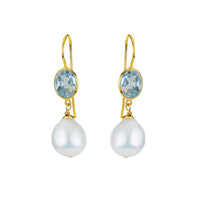 Green Amethyst & Pearl Ear Wire Drop Earrings