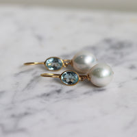 Faceted Gem & Pearl Ear Wire Drop Earrings