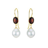 Garnet & Pearl Ear Wire Drop Earrings