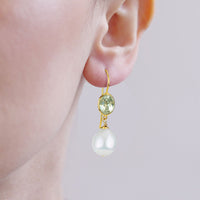 Faceted Gem& Pearl Ear Wire Drop Earrings