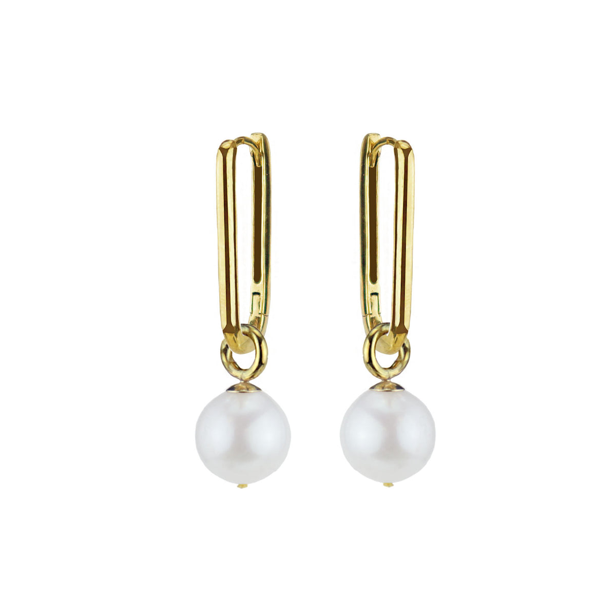 Pearl & Rectangular Hoop Earrings
