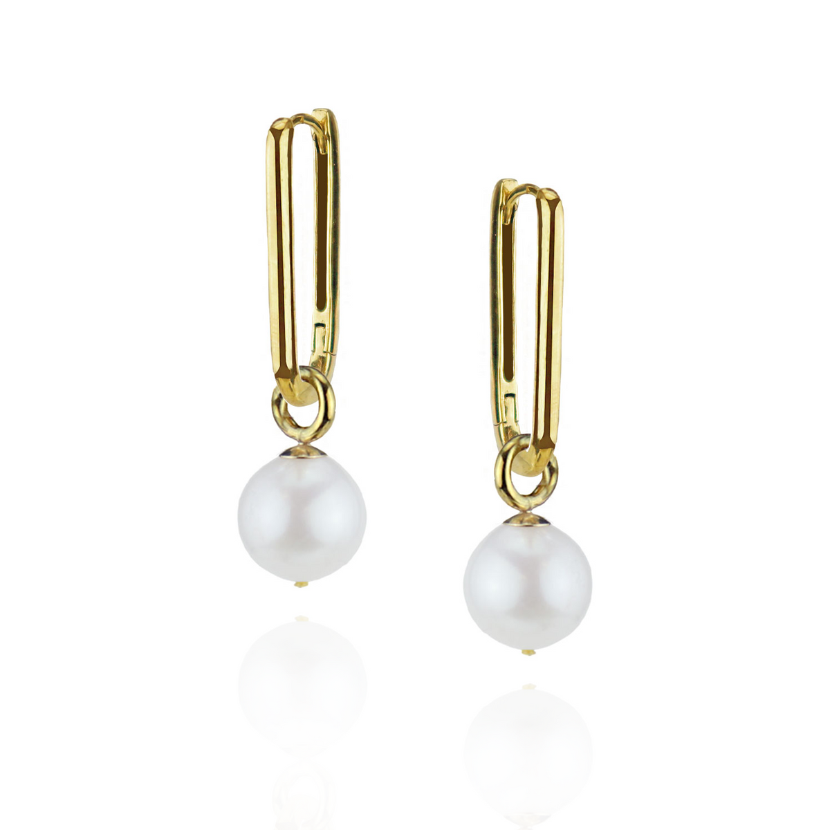 Pearl & Rectangular Hoop Earrings