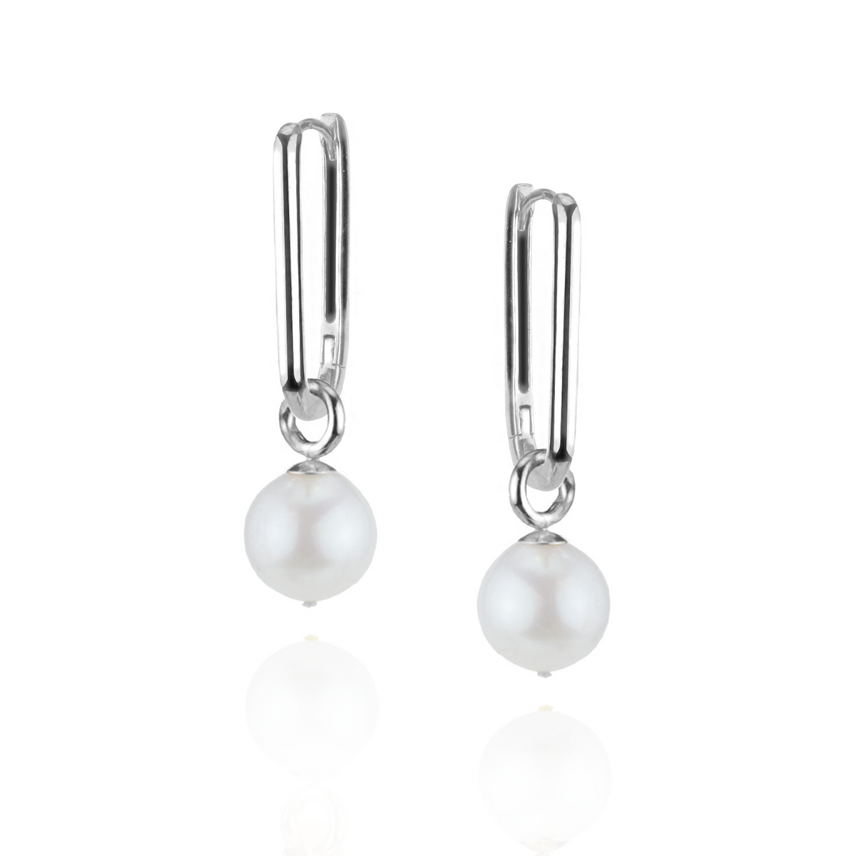 Pearl & Rectangular Hoop Earrings