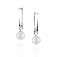 Pearl & Rectangular Hoop Earrings