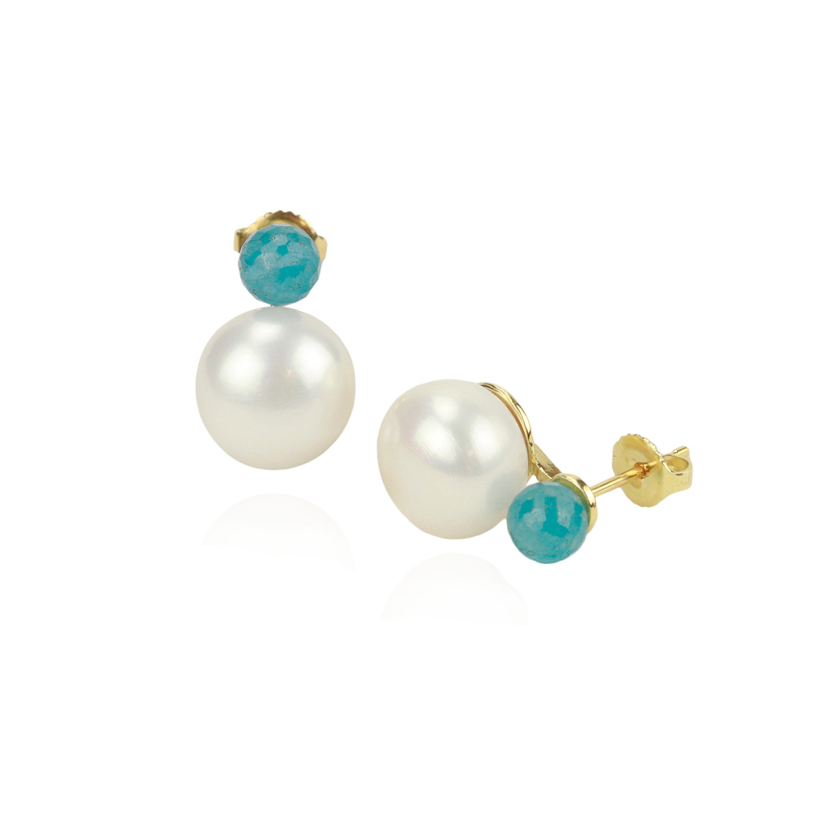 Pearl & Faceted Stone Stud Earrings