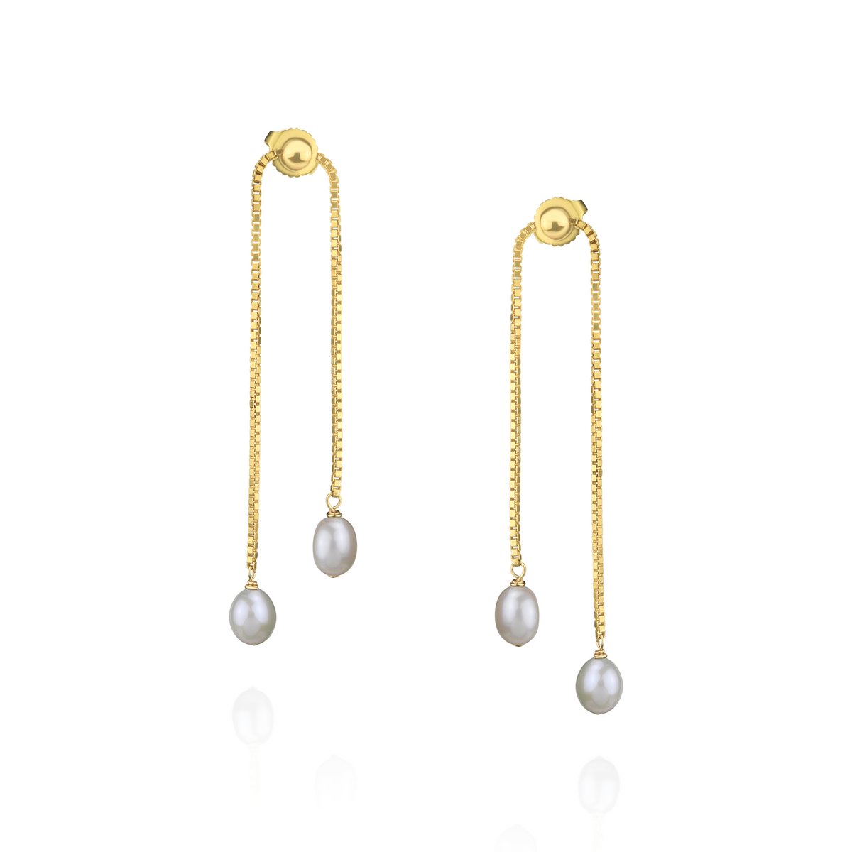 Double Pearl Box Chain Earrings