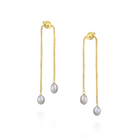 Double Pearl Box Chain Earrings