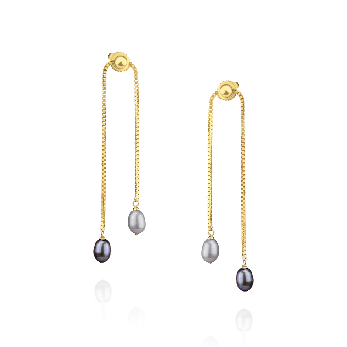 Double Pearl Box Chain Earrings