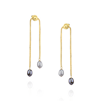 Double Pearl Box Chain Earrings