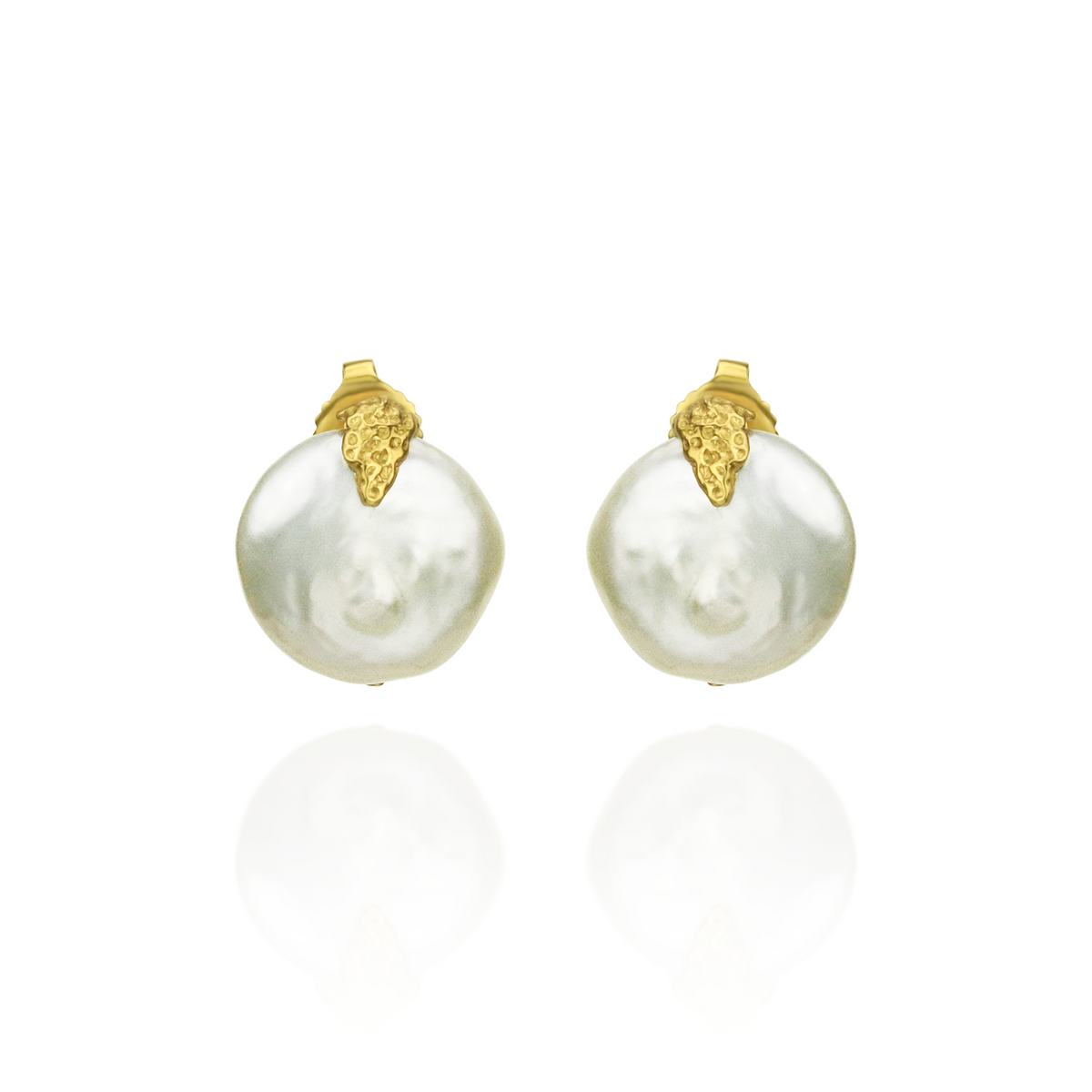 Coin Pearl Stud Earrings Mounir Jewellery