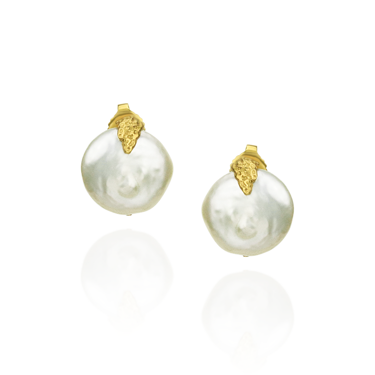 Coin Pearl Stud Earrings