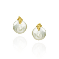 Coin Pearl Stud Earrings