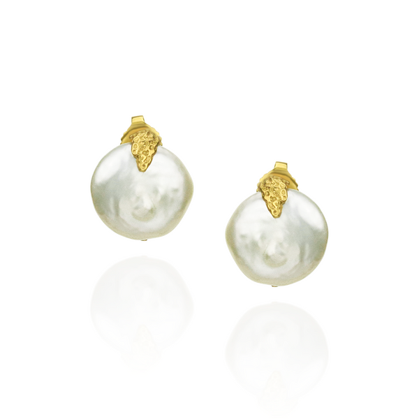 Coin Pearl Stud Earrings