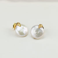 Coin Pearl Stud Earrings