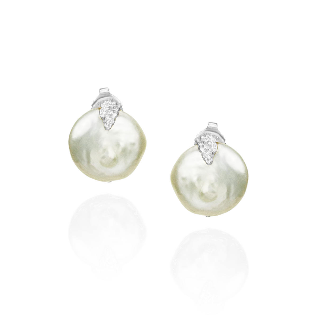 Coin Pearl Stud Earrings