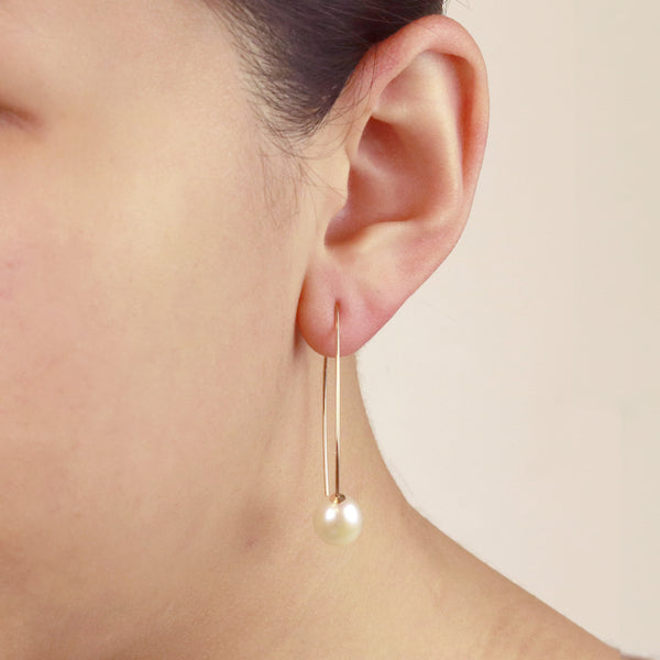 Long Fish Hook Pearl Earrings