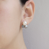 Triple Pearl & Stone Studs Earrings