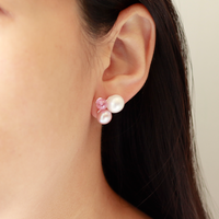 Triple Pearl & Stone Studs Earrings