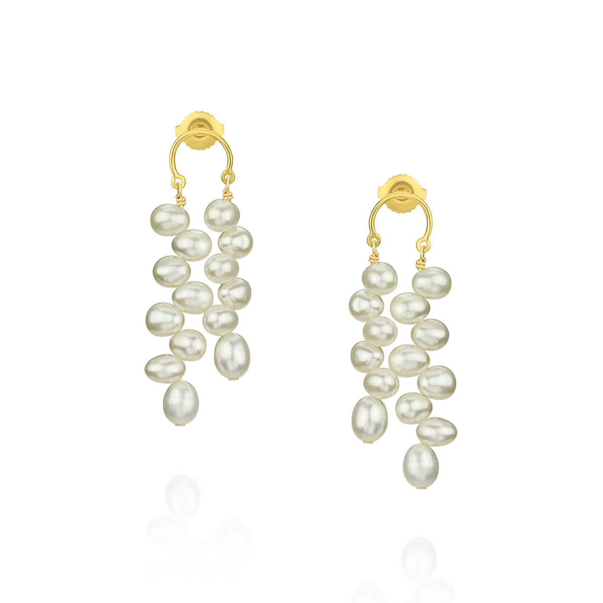 Zigzag Double Drop Pearl Earrings