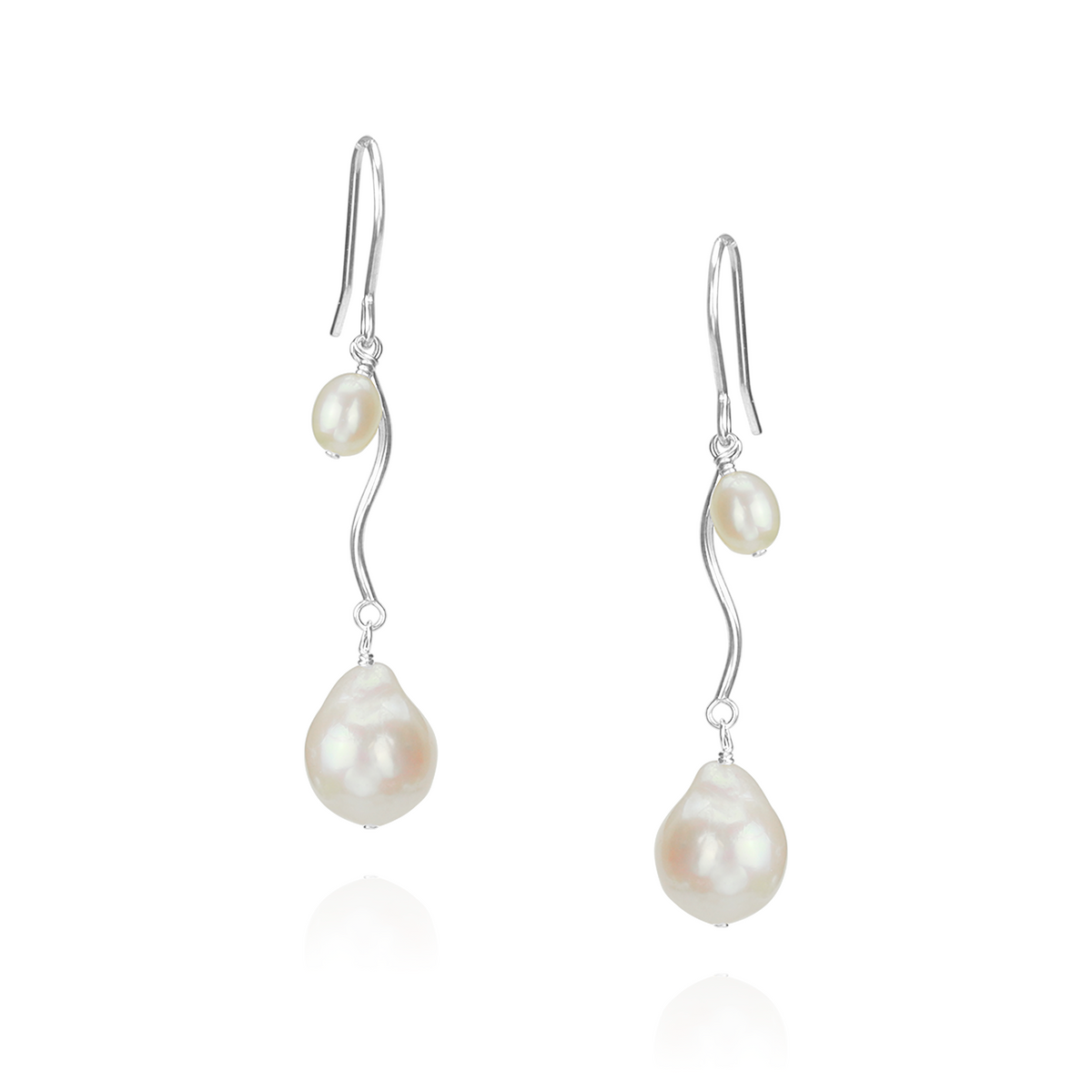 Swirly Double Pearl Drop Earrings