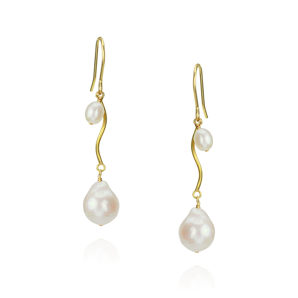 Swirly Double Pearl Drop Earrings