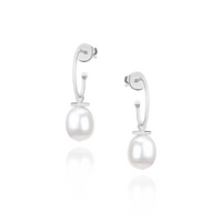 Pearl Drop Oval Hoop Earrings
