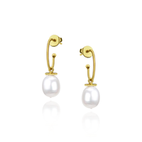 Pearl Drop Oval Hoop Earrings