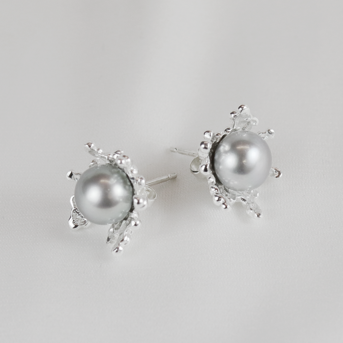 Coral Blossom Pearl Stud Earrings