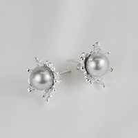 Coral Blossom Pearl Stud Earrings