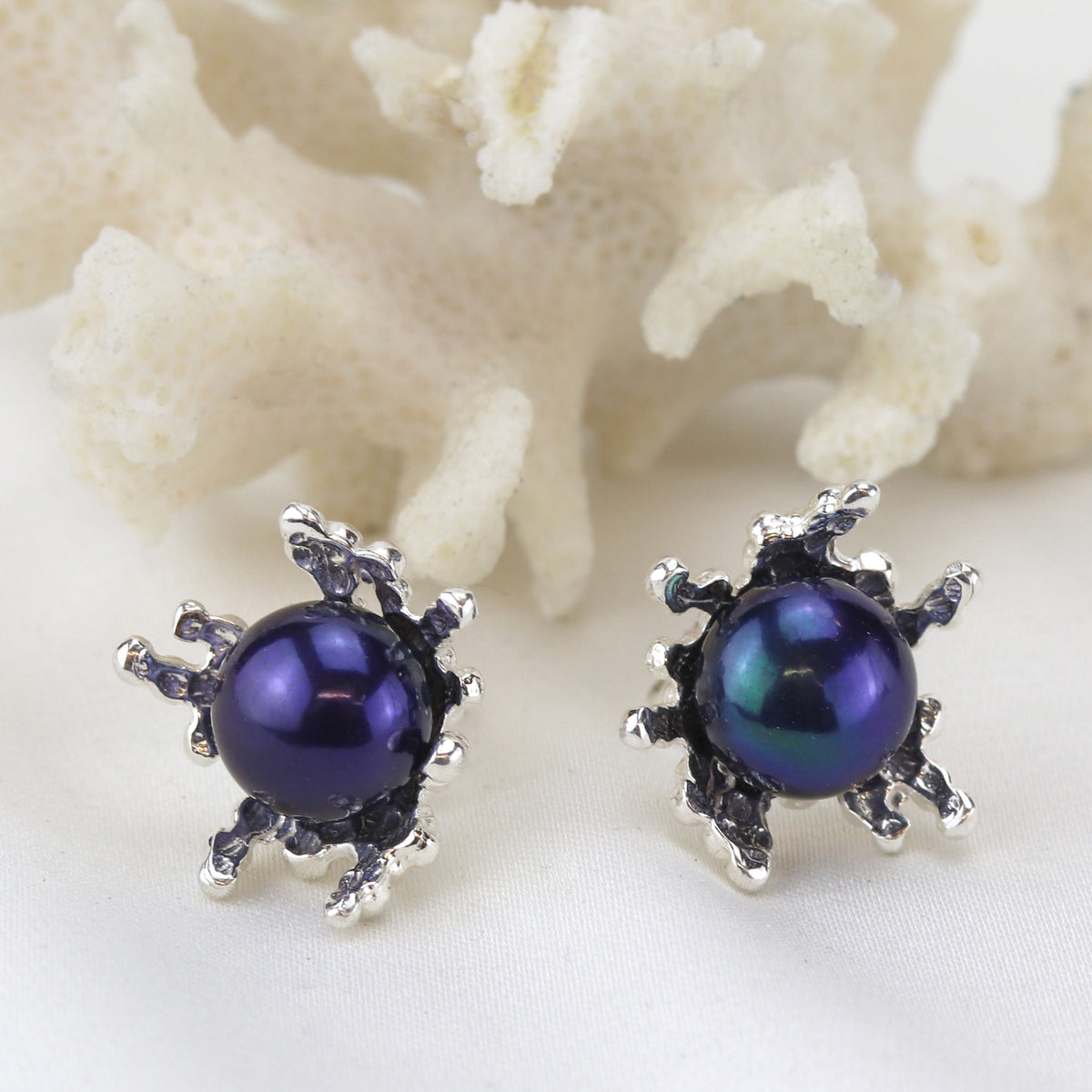 Coral Blossom Pearl Stud Earrings