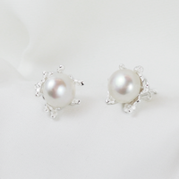 Coral Blossom Pearl Stud Earrings