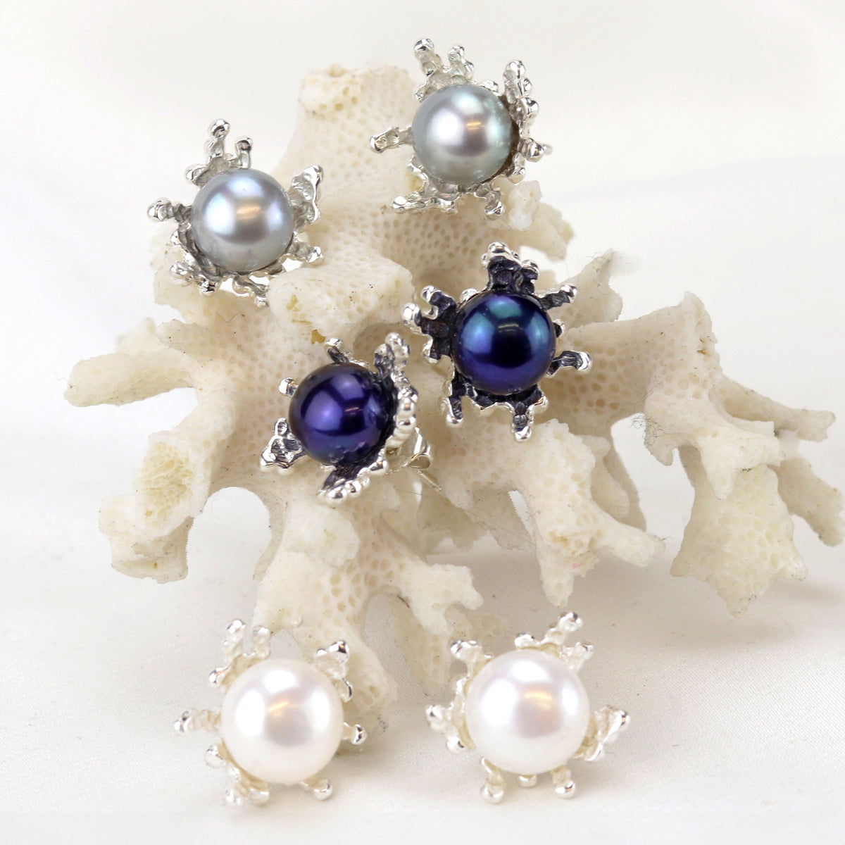 Coral Blossom Pearl Stud Earrings
