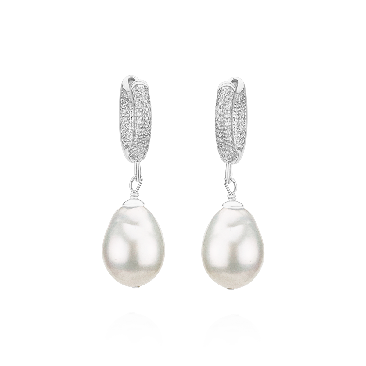 Pearl & Clear Zircon Huggie Hoops