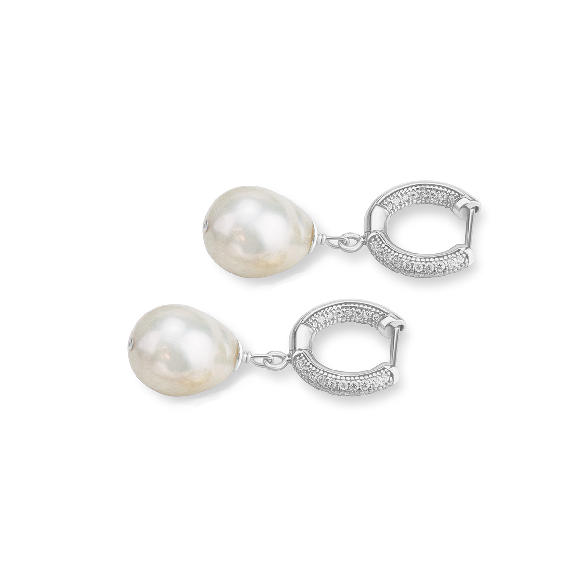 Pearl & Clear Zircon Huggie Hoops